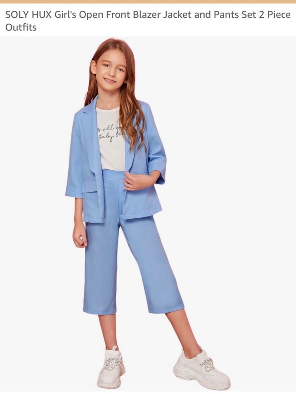 Girls' Light Blue Blazer Jacket and Pants Set